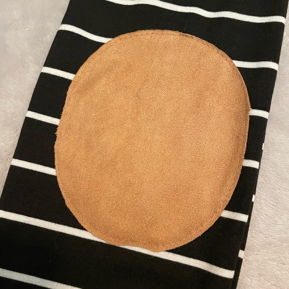 Cardigan XL Black and White stripes with Tan Faux Suede Elbow Accents - Picture 2 of 2